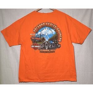 Harley Davidson Orlando Florida Tee Shirt Orange Mens Size XL 2014 Chopped Neck